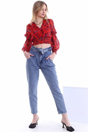 Bel Detaylı Slim Jeans Pantolon