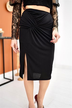 Siyah Crop Bluz ve Etek Takım