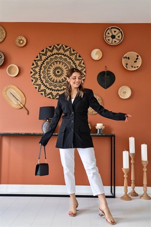 Siyah Büzgü Detay Ceket Elbise