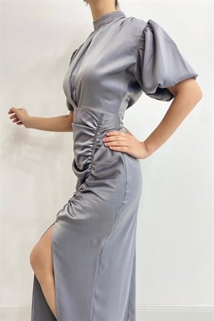 Büzgülü Saten Elbise