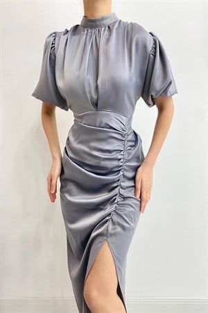 Büzgülü Saten Elbise