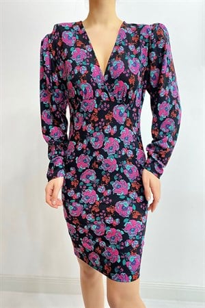 Mor Çiçekli Elbise