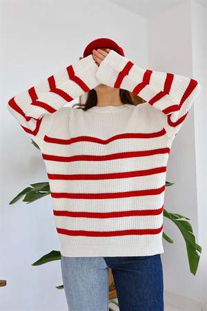 Kırmızı Çizgili Triko Kazak