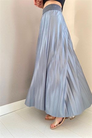 Deri Görünümlü Piliseli Etek