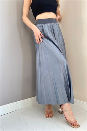 Deri Görünümlü Piliseli Etek