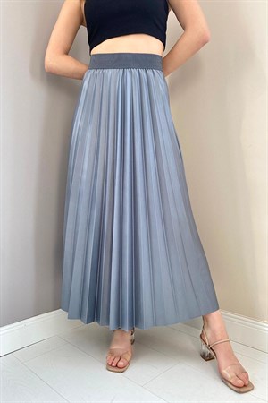 Deri Görünümlü Piliseli Etek