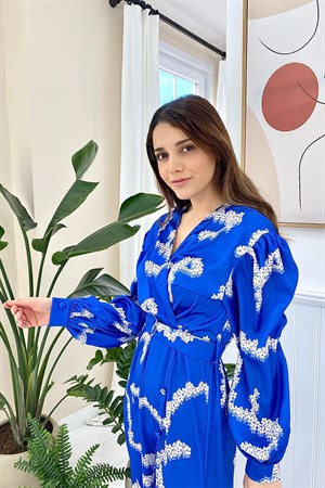 Düğmeli Saten Elbise