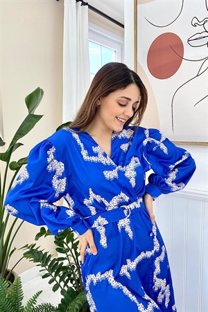 Düğmeli Saten Elbise