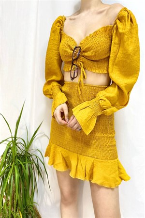 Hardal Gipeli Bluz ve Etek Takım