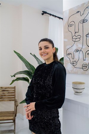 Siyah Pul Payet Kadife Elbise