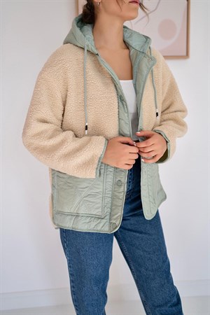 Mint Kapüşonlu Şişme Mont