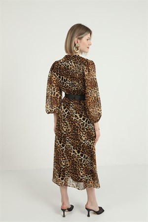 Kahverengi Kemerli Elbise