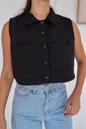 Siyah Kısa Kapitone Yelek