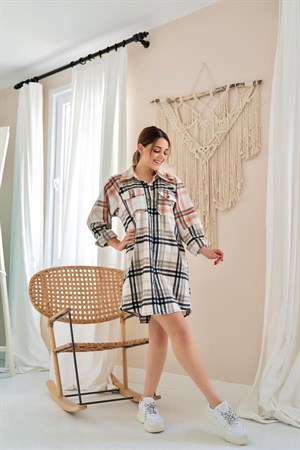 Turuncu Oduncu Gömlek Elbise