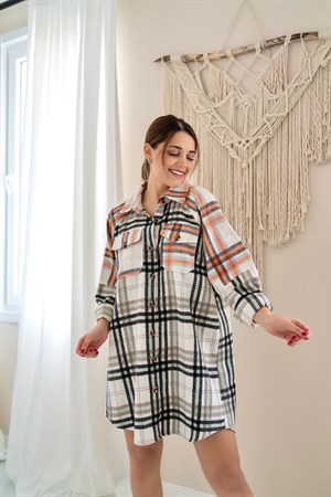 Turuncu Oduncu Gömlek Elbise