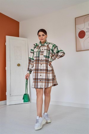 Yeşil Oduncu Gömlek Elbise