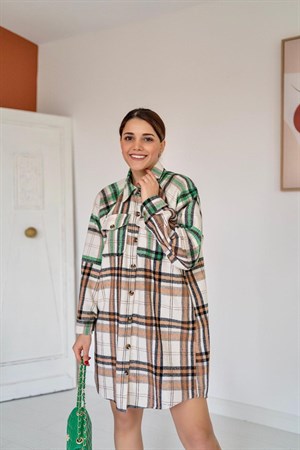 Yeşil Oduncu Gömlek Elbise