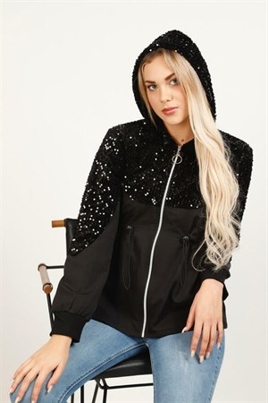 Sequin Waist and Hooded Sweatshirt