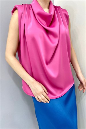 Pembe Saten Bluz