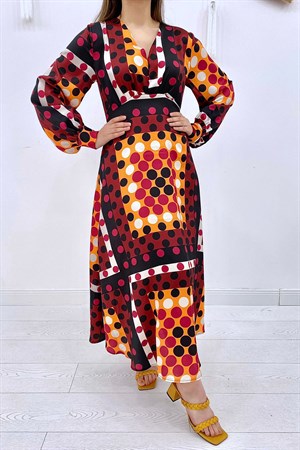 Kırmızı Saten Uzun Elbise