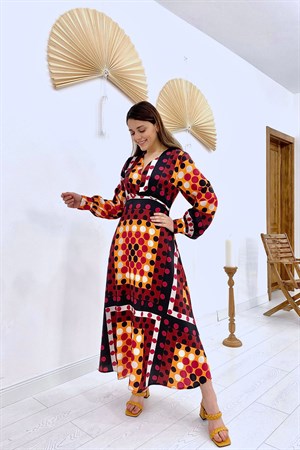 Kırmızı Saten Uzun Elbise