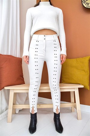 Taş İşlemeli Deri Tayt