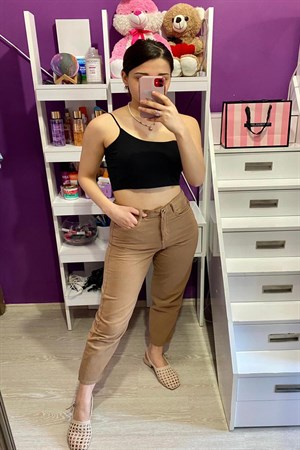 Kahverengi Yıkamalı Gömlek Pantolon Takım