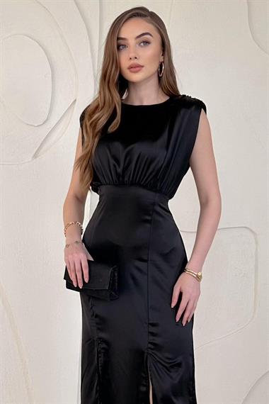 Siyah Eteği Yırtmaç Detaylı Helen Elbise