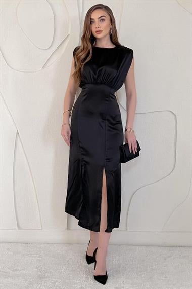 Siyah Eteği Yırtmaç Detaylı Helen Elbise