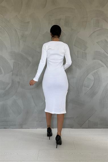 Eteği Yırtmaçlı Triko Elbise