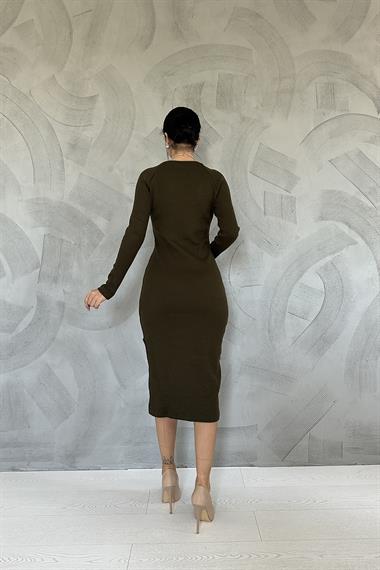 Eteği Yırtmaçlı Triko Elbise