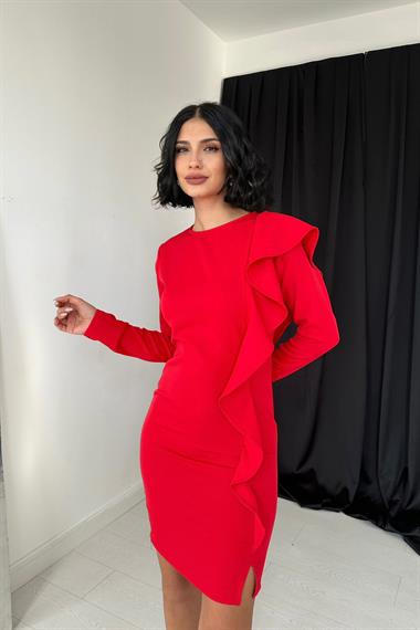 Kırmızı Fırfırlı Elbise