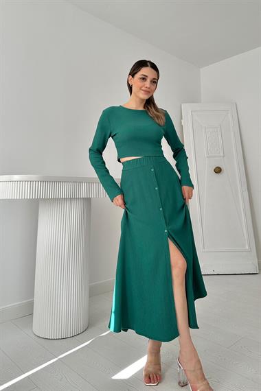 Mint Fitilli Bluz ve Etek Takım