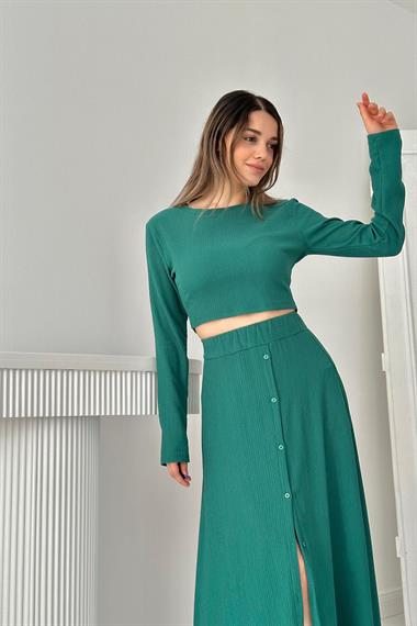 Mint Fitilli Bluz ve Etek Takım