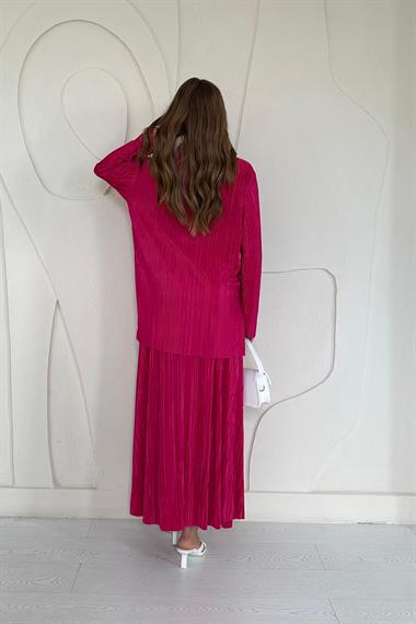 Fuşya Fitilli Gömlek ve Uzun Etek Takım