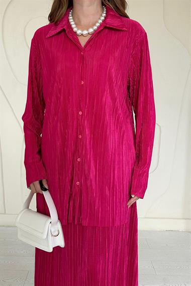 Fuşya Fitilli Gömlek ve Uzun Etek Takım