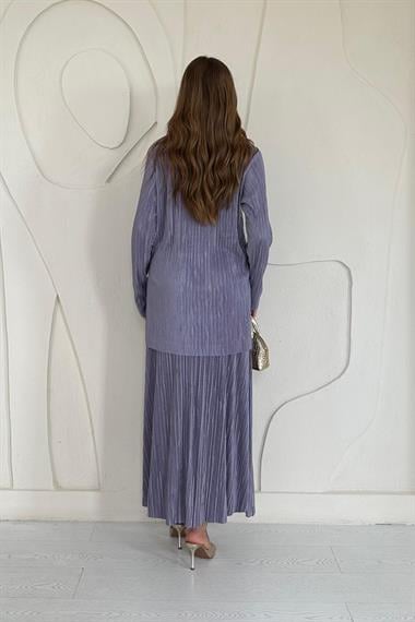 Gri Fitilli Gömlek ve Uzun Etek Takım