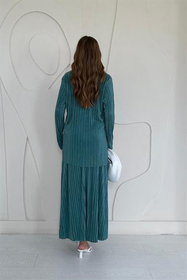 Mint Fitilli Gömlek ve Uzun Etek Takım