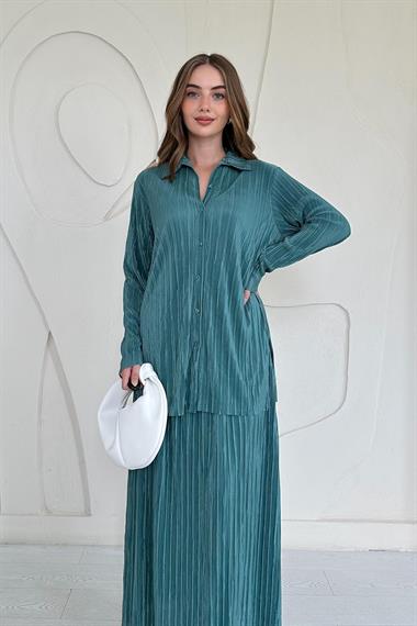Mint Fitilli Gömlek ve Uzun Etek Takım
