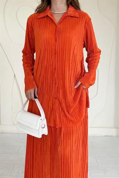 Turuncu Fitilli Gömlek ve Uzun Etek Takım