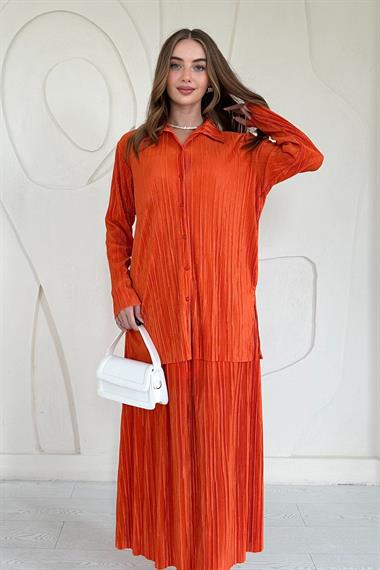 Turuncu Fitilli Gömlek ve Uzun Etek Takım