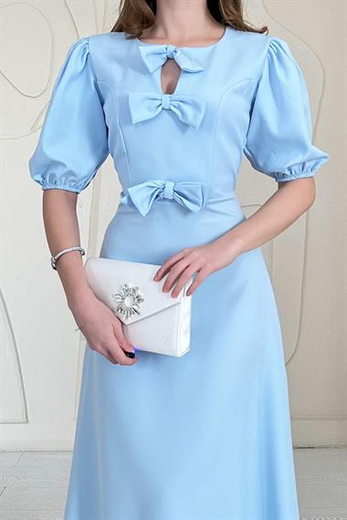 Bebe Mavi Fiyonk Detaylı  Midi Elbise