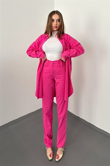 Fuşya Yıkamalı Gömlek Pantolon Takım