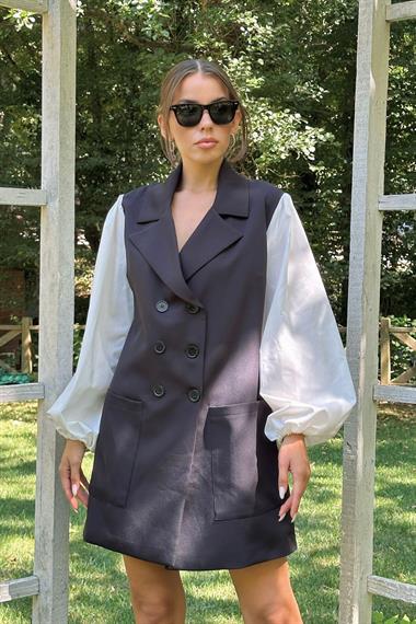 Siyah Garnili Ceket Elbise