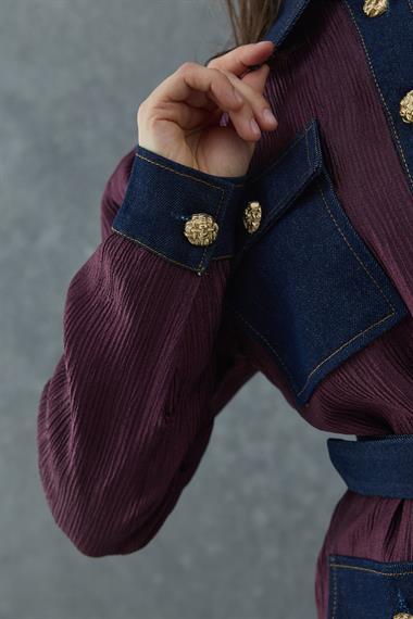 Bordo Garnili Cepli Gömlek ve Pantolon Takım