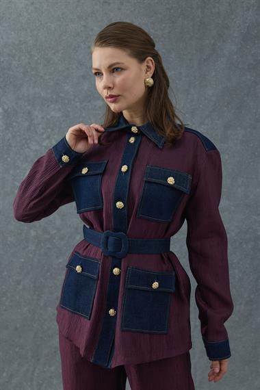 Bordo Garnili Cepli Gömlek ve Pantolon Takım