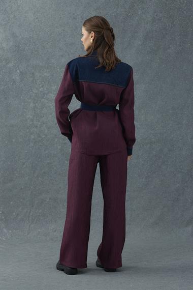 Bordo Garnili Cepli Gömlek ve Pantolon Takım