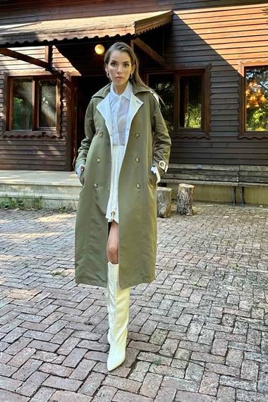 Khaki Garnished Trench Coat