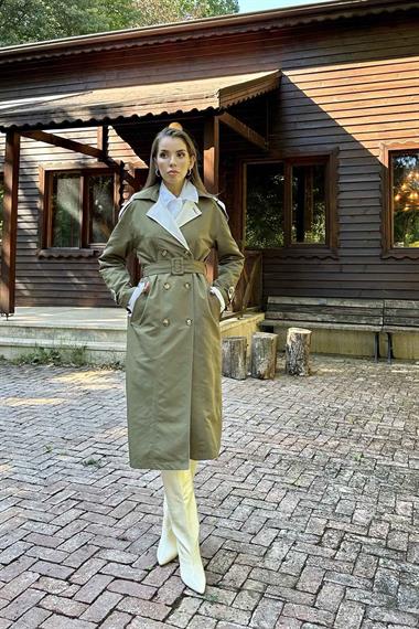 Khaki Garnished Trench Coat