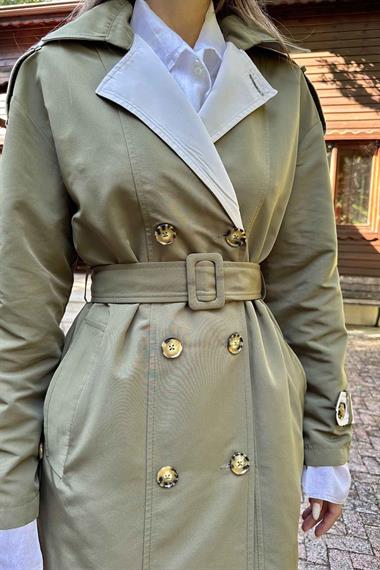 Khaki Garnished Trench Coat